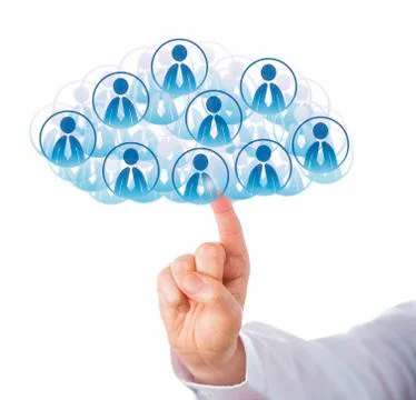 Finger Touching Cloud Of Many Office Worker Icons 스톡 일러스트