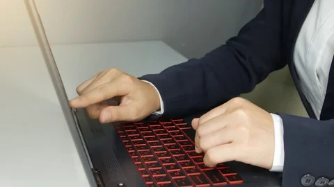 Finger touching computer notebook touchscreen Stock Footage 75314898