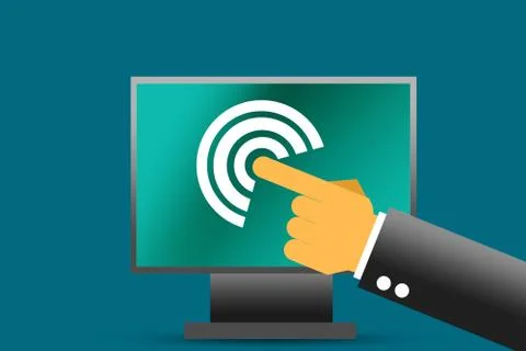 Finger touching digital screen on computer イラスト素材