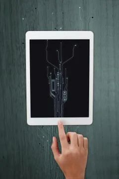 Finger touching the digital tablet pc Stock Photos