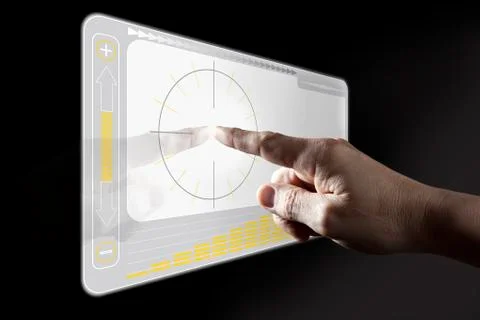 Finger touching digital touch screen Stock Photos