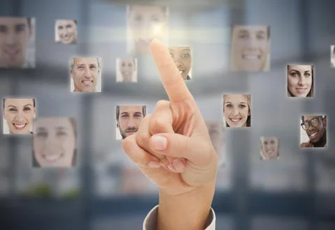 Finger touching futuristic interface Stock Photos