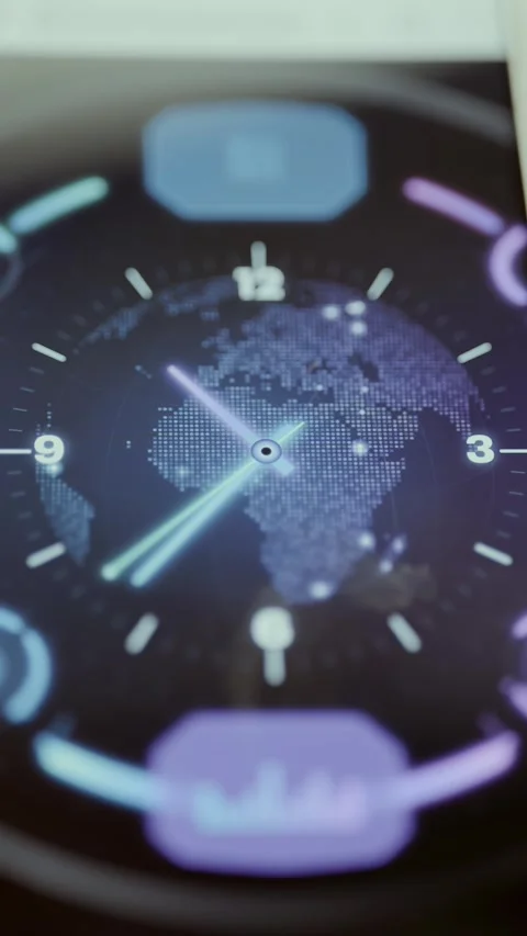 Finger Touching Futuristic Smartwatch Data Dashboard Stock Footage 341872784