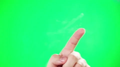 Finger touching glass screen close-up. Forefinger swiping on green chroma key Stock Footage 181999535