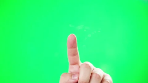 Finger touching glass screen close-up. Forefinger swiping on green chroma key Stock Footage 182008728