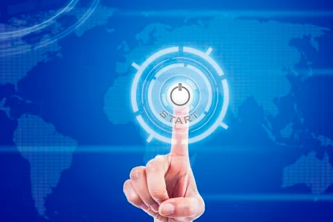 Finger touching global digital touch screen Stock Illustration