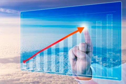 Finger Touching Growth Arrow In Forecasting Chart Stock Photos
