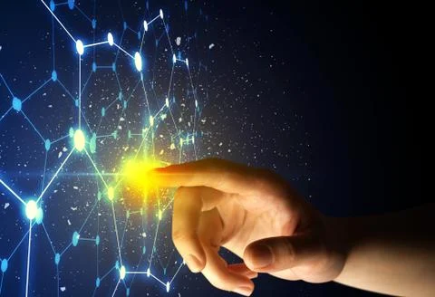 Finger touching interface 스톡 사진