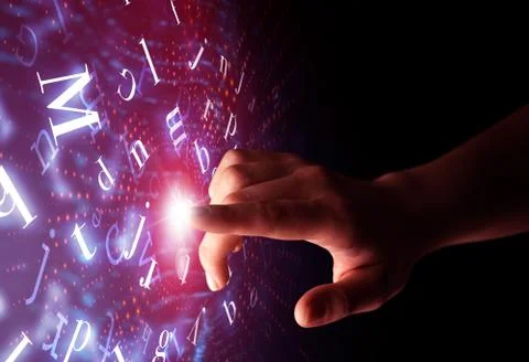 Finger touching interface Foto stock