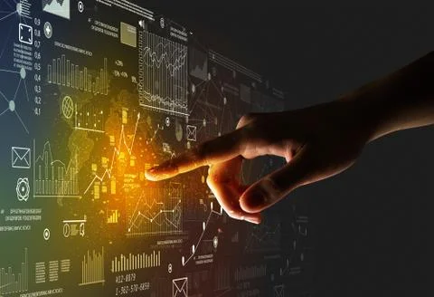 Finger touching interface Stock Photos