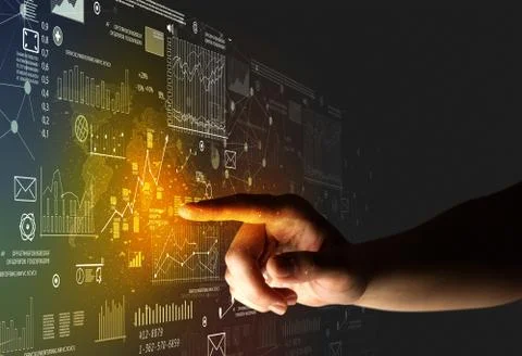 Finger touching interface Stock Photos