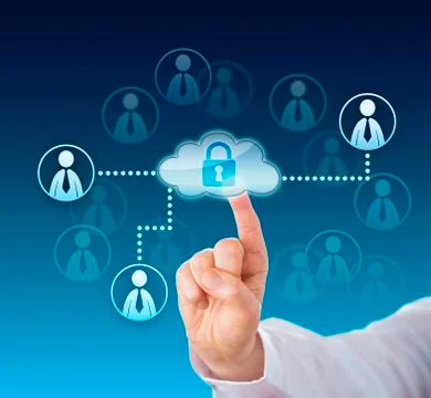 Finger Touching A Locked Corporate Cloud Network Stock Illustration