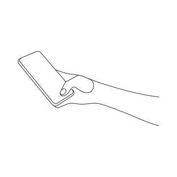 Finger touching mobile phone screen. One line art. 库存插图