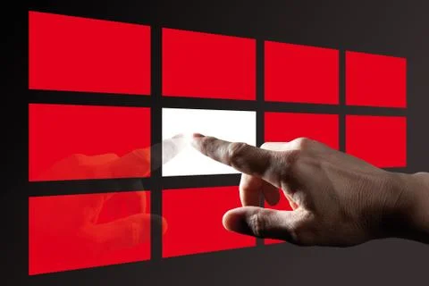 Finger touching  red digital touch screen Stock Photos