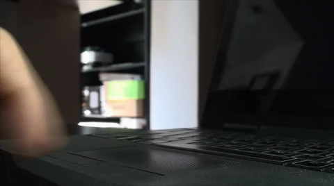 Finger Touching The Right Touch Pad Button, Media, Laptop, Technology, Side Shot Stock Footage 41990905