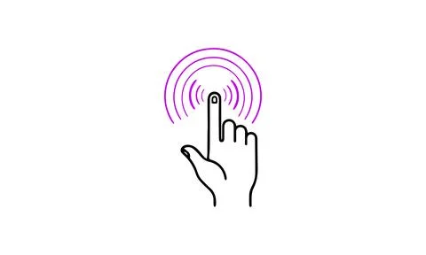Finger touching screen with ripple effect isolated on white background Illustrazione stock