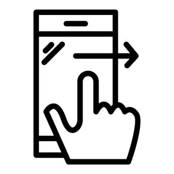 Finger touching smartphone screen line icon. Smartpone with swiping hand vector Stock Illustration