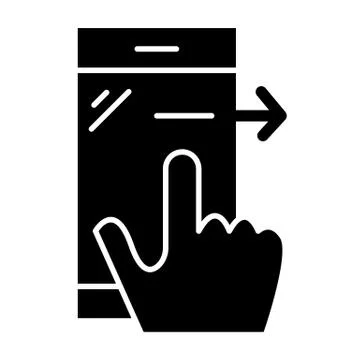 Finger touching smartphone screen solid icon. Smartpone with swiping hand vector Stock Illustration