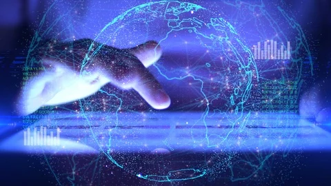 Finger touching tablet with global network . social network concept Stock Footage 127493781