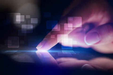 Finger touching tablet with identification concept Stock Photos