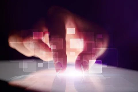 Finger touching tablet with identification concept Stock Photos