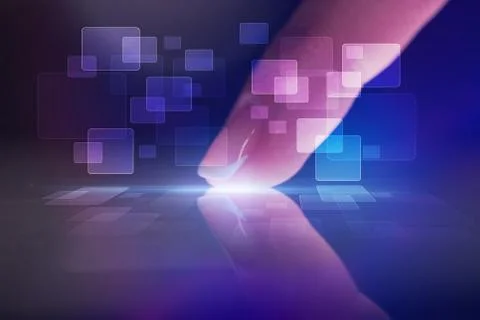 Finger touching tablet with identification concept Stock Photos