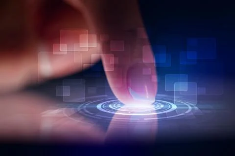 Finger touching tablet with identification concept Stock Photos