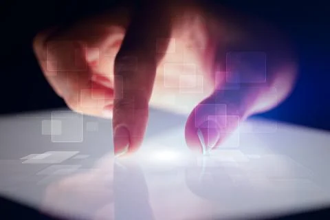 Finger touching tablet with identification concept Stock Photos