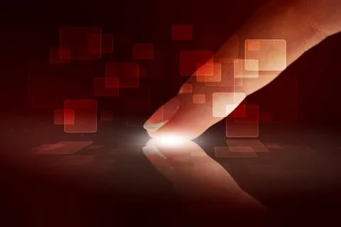 Finger touching tablet with identification concept 库存照片