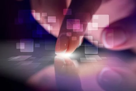 Finger touching tablet with identification concept Stock Photos