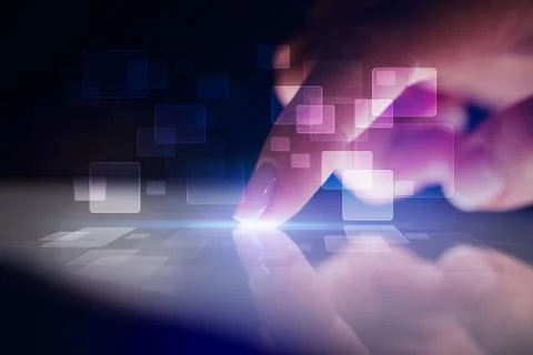 Finger touching tablet with identification concept Stock Photos