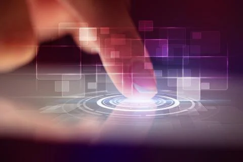 Finger touching tablet with identification concept Stock Photos