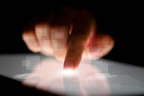 Finger touching tablet with identification concept Stock Photos