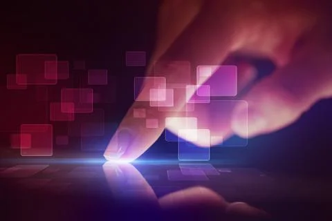 Finger touching tablet with identification concept Stock Photos