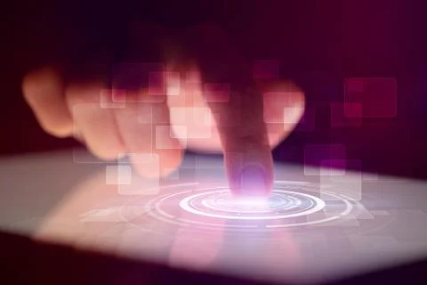 Finger touching tablet with identification concept Stock Photos