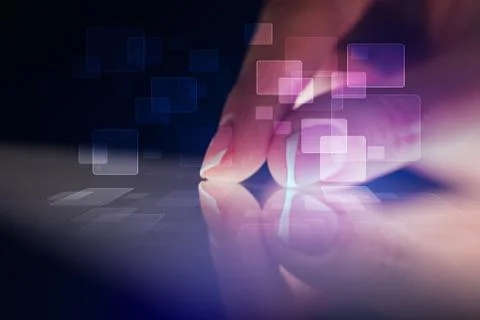 Finger touching tablet with identification concept Stock Photos