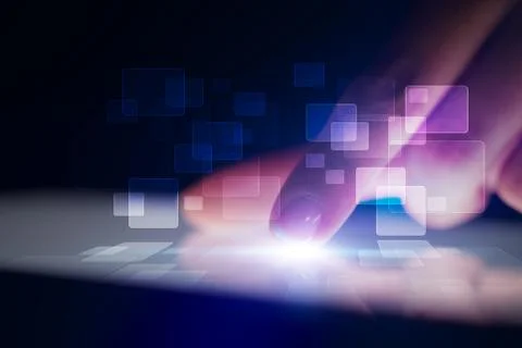 Finger touching tablet with identification concept Stock Photos