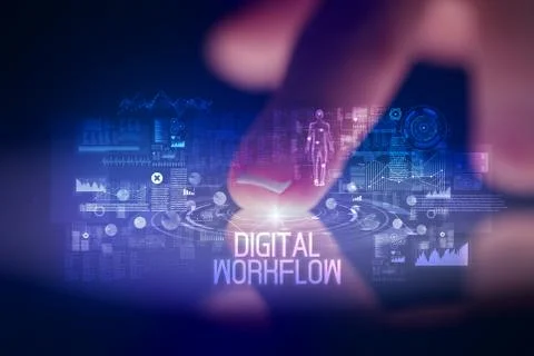 Finger touching tablet with web technology icons concept Stock Photos