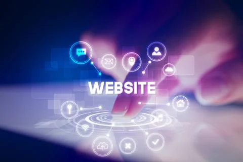 Finger touching tablet with web technology icons concept Stock Photos