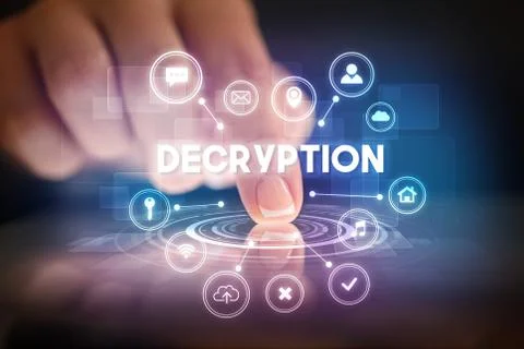 Finger touching tablet with web technology icons concept Stock Photos