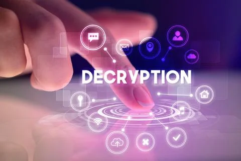 Finger touching tablet with web technology icons concept Stock Photos