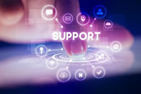 Finger touching tablet with web technology icons concept Foto stock