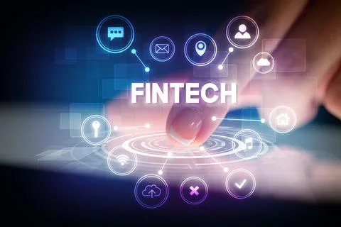 Finger touching tablet with web technology icons concept Foto stock