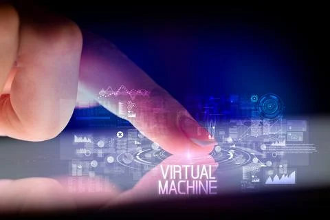 Finger touching tablet with web technology icons concept Stock Photos