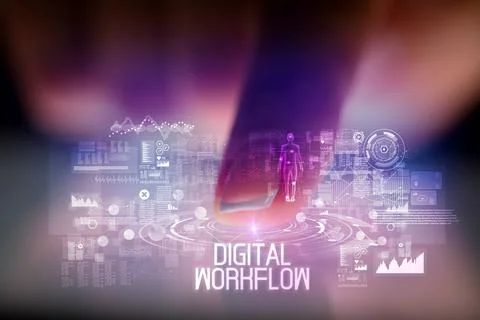 Finger touching tablet with web technology icons concept Stockfoto's