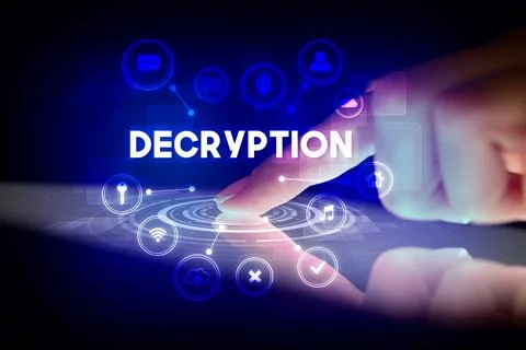 Finger touching tablet with web technology icons concept Stock Photos