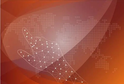 Finger touching world map on a touch screen. vector. Stock Illustration