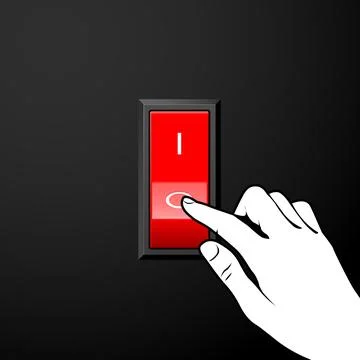 Finger turns off electric switch, saving energy and energy efficiency, hand.. Stock Illustration