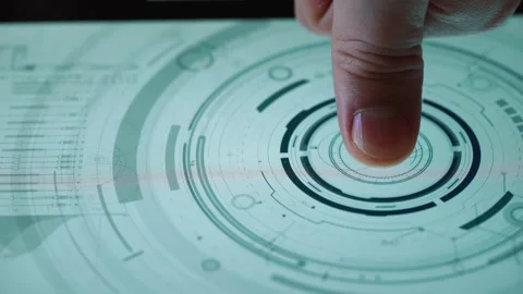 Finger Turns on Touch Screen Button and Activates white Artificial Intelligence Stock Footage 201307016