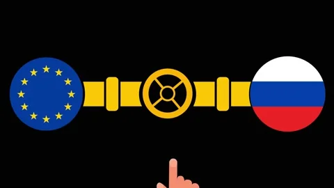 Finger/hand stops gas flow between Russia and the EU animation Stock Footage 197890200